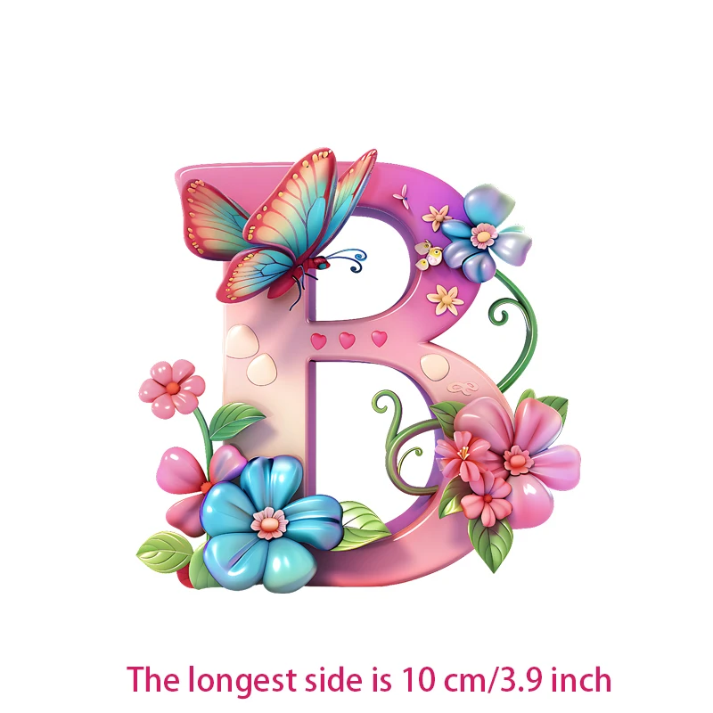 Iron on Stickers Cartoon flower Letters B Printed Heat Transfer Sticker Kids Diy T-shirt Sweatshirt Decoration Gifts New