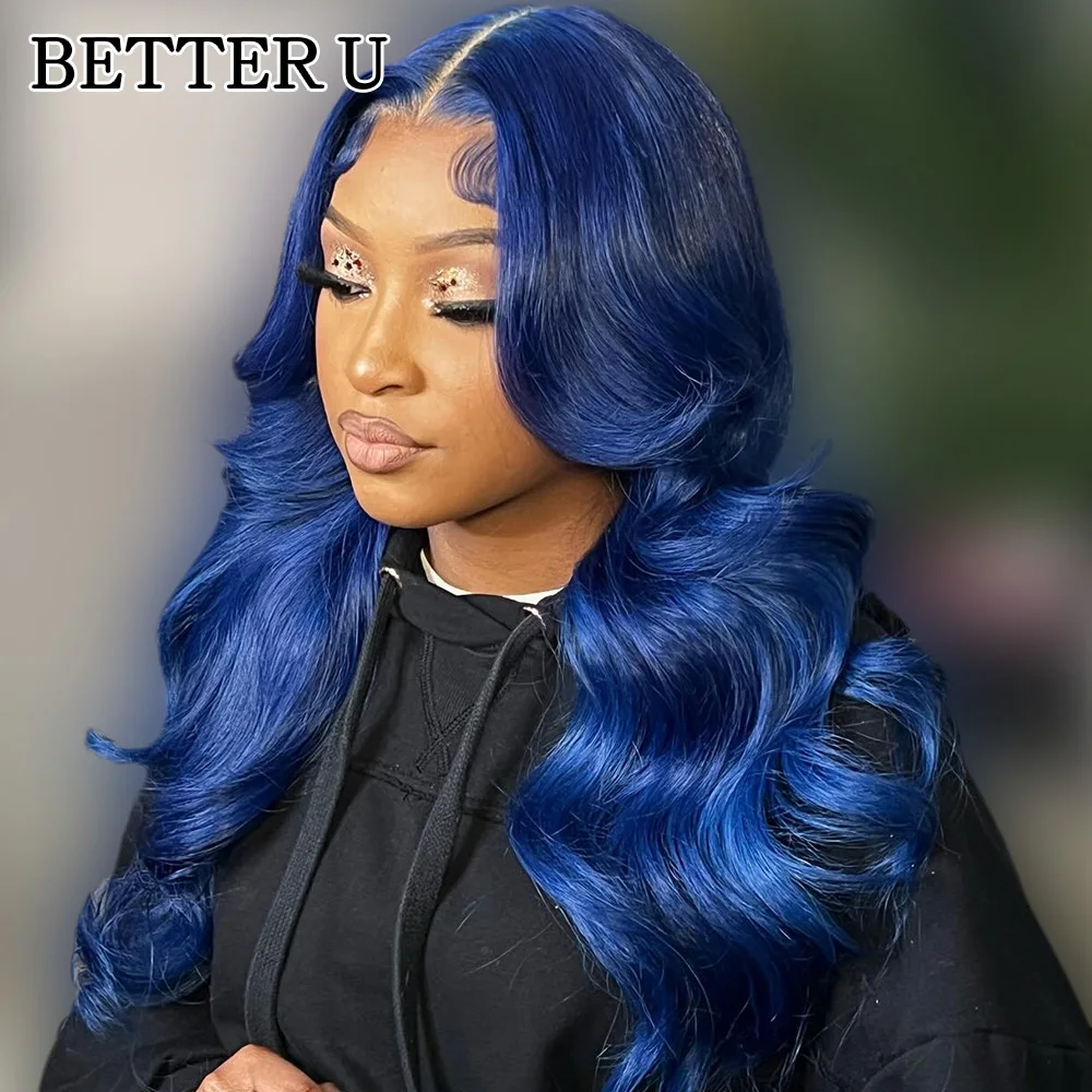 Human Hair Body Waves 13X6 Lace Front Pre-Stretched Wig Transparent Lace Front Wig Dark Blue 13x4 High Gloss Wig 250 Density