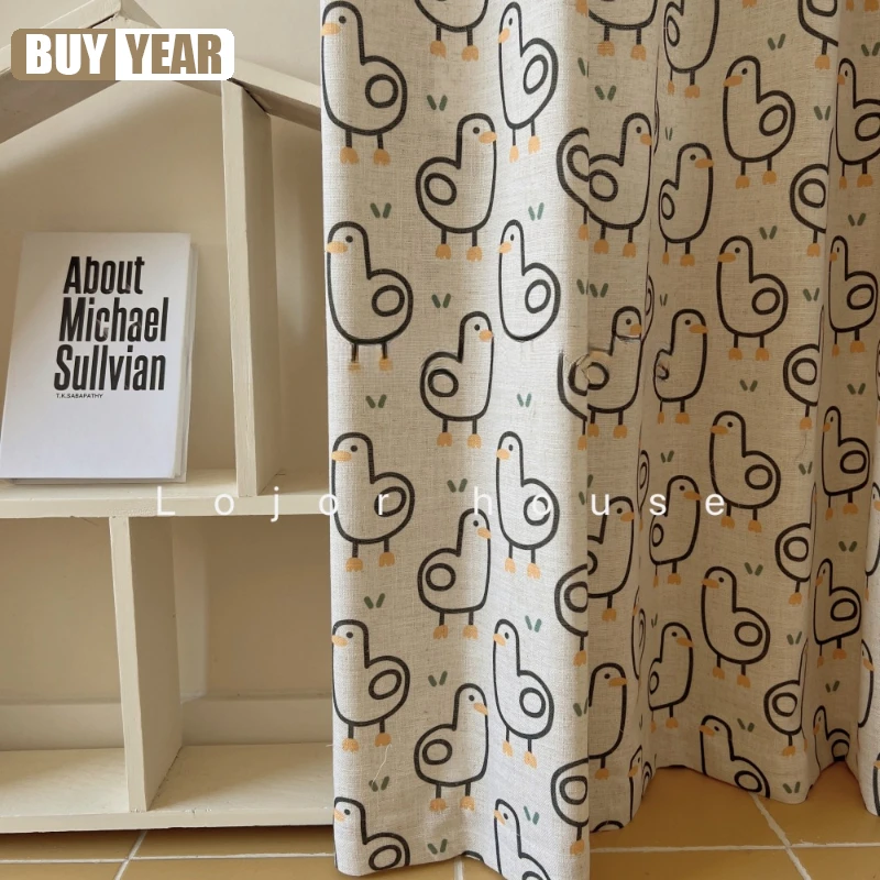 Cute Printed Duck Curtains Linen Children's Room Curtains Boys and Girls Bedroom Curtains for Living Dining Room Bedroom Custom