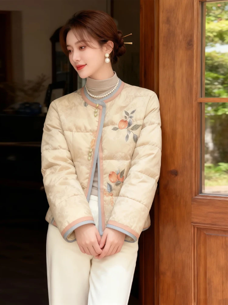 

Теплая традиционная хлопковая куртка свободного кроя в корейском стиле, повседневное пальто на пуговицах с длинными рукавами и круглым вырезом из хлопка.