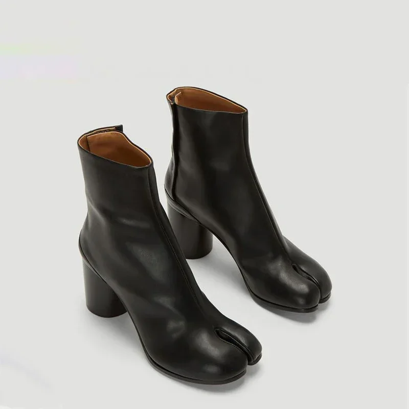 Luxury Brand Designer Tabi Split-toe Ankle Boots Women Genuine Leather Chunky High Heel Short Boots 2024 Spring Autumn Shoes image 4
