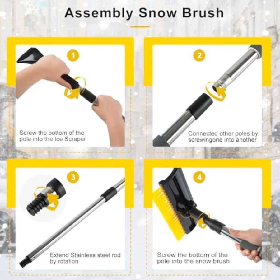 53インチ伸縮式スノーブラシ、車、SUV、トラック用アイススクレーパー、360度回転式取り外し可能なヘッドと10インチの傷防止機能付き