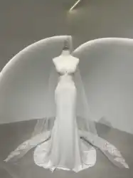 Royal Muse V-neck Strapless Elegant Wedding Dress With Heavy Lace Appliques Mermaid Wedding Dress With Cape Train Bridal Dress