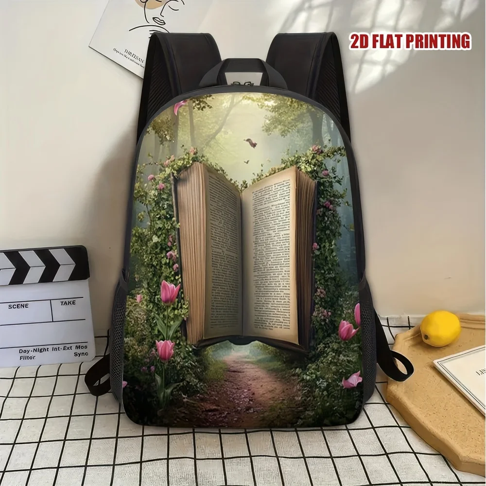 

1 Fantastic Story 2D Flat Printed Backpack - Large Capacity Lightweight Travel Shoulder Bag with Washable Zipper Closure