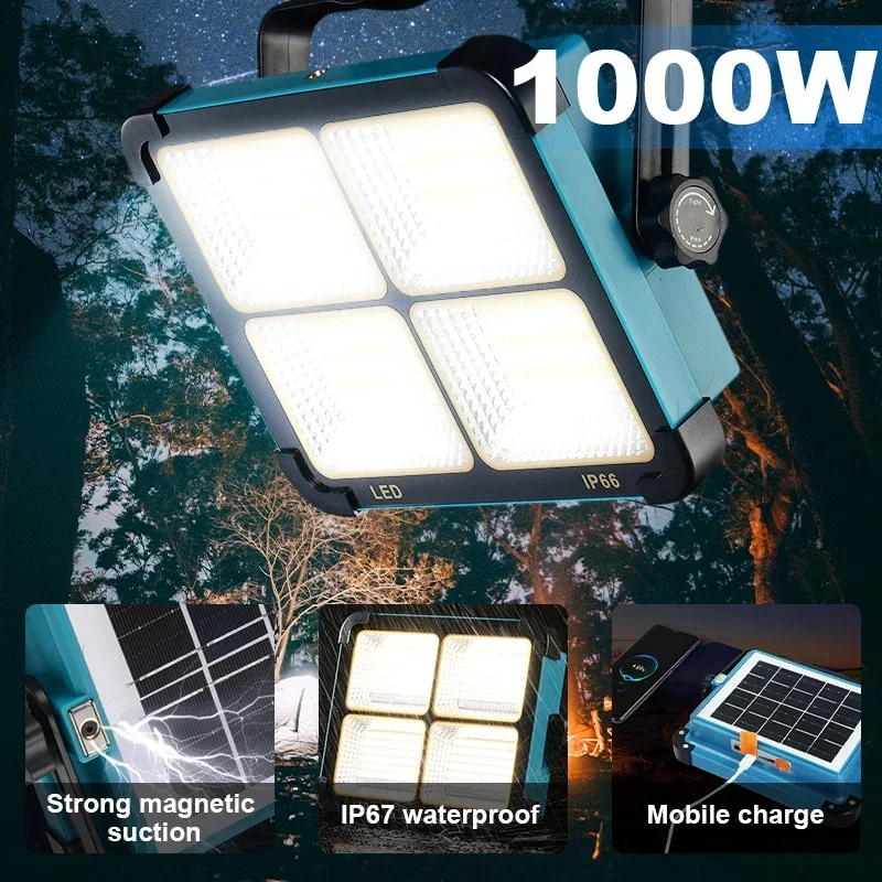 

Superbright 1000watt Portable Camping lights camping gadgets USB Rechargeable LED Solar Flood Light Powerful flashlight