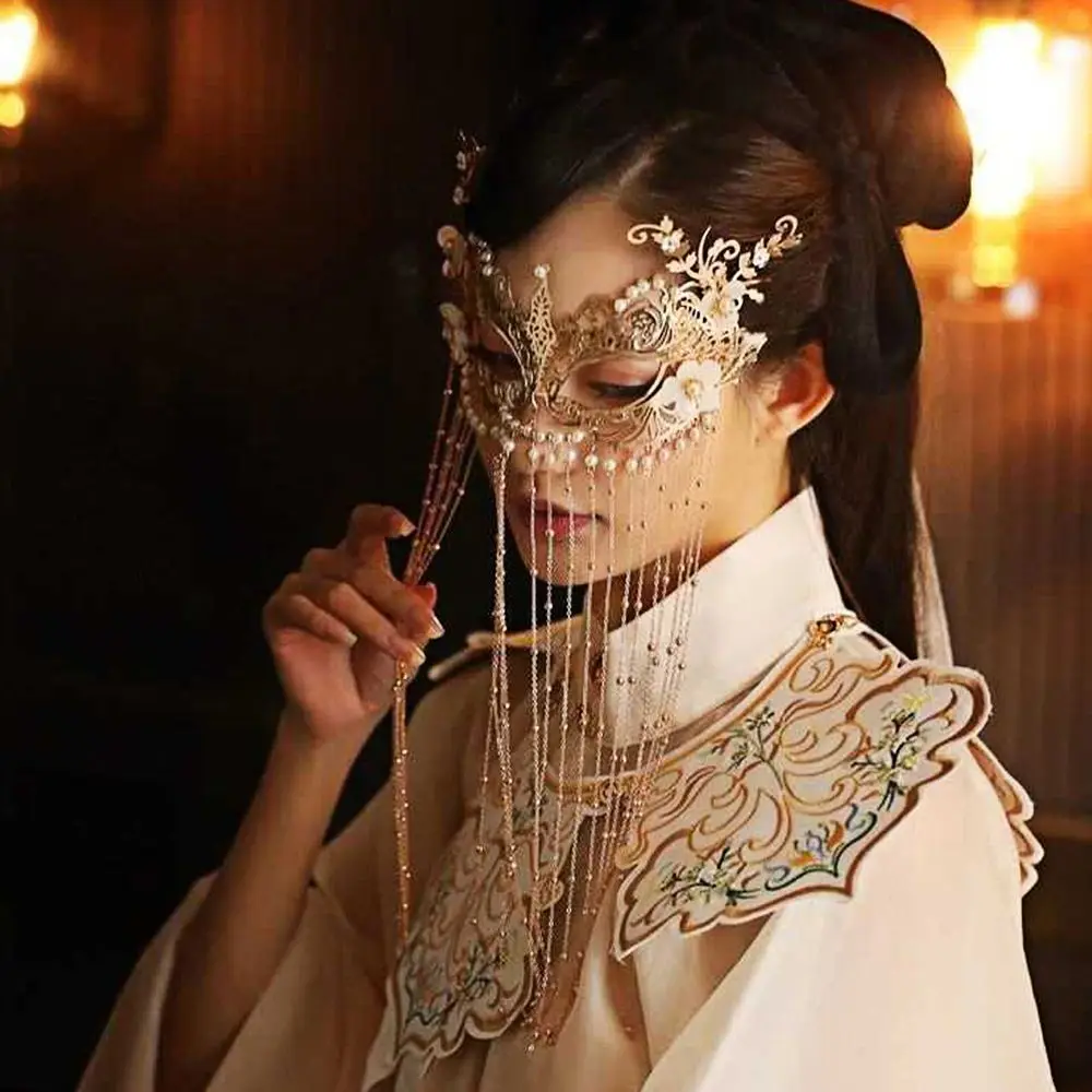 Retro Pearls With Tassel Floret Alloy Chinese Style Accessories Anonymous Face Cover Wedding Headdress Women Mysterious Veil