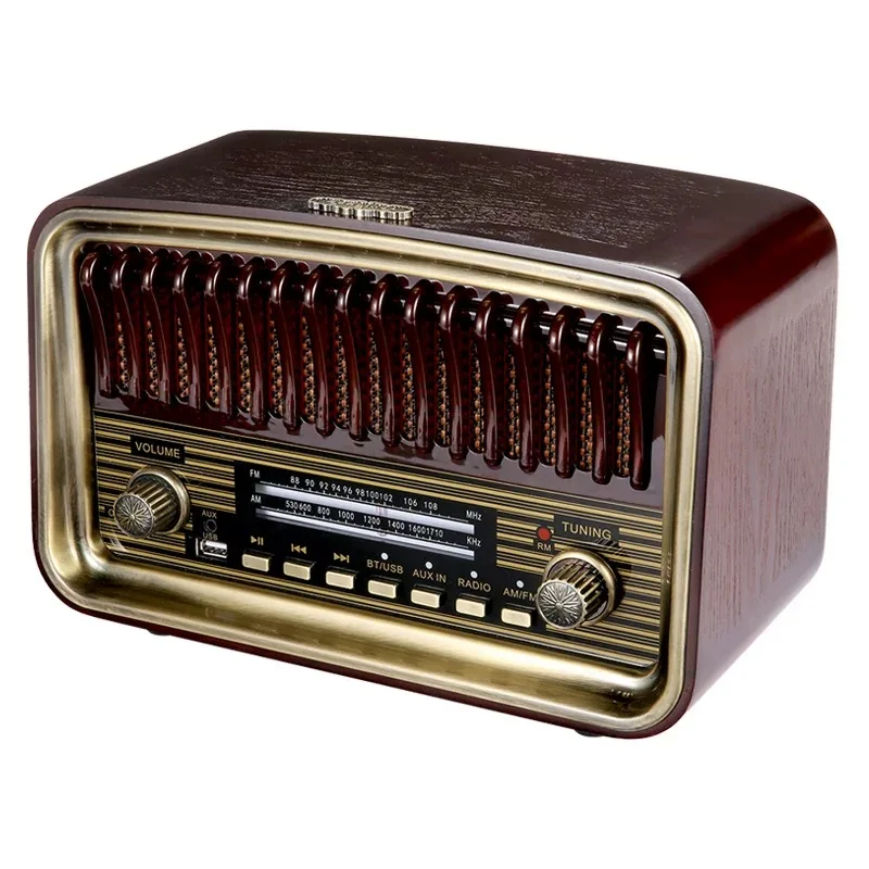 

European antique radio desktop retro Bluetooth audio wooden dual speaker stereo FM
