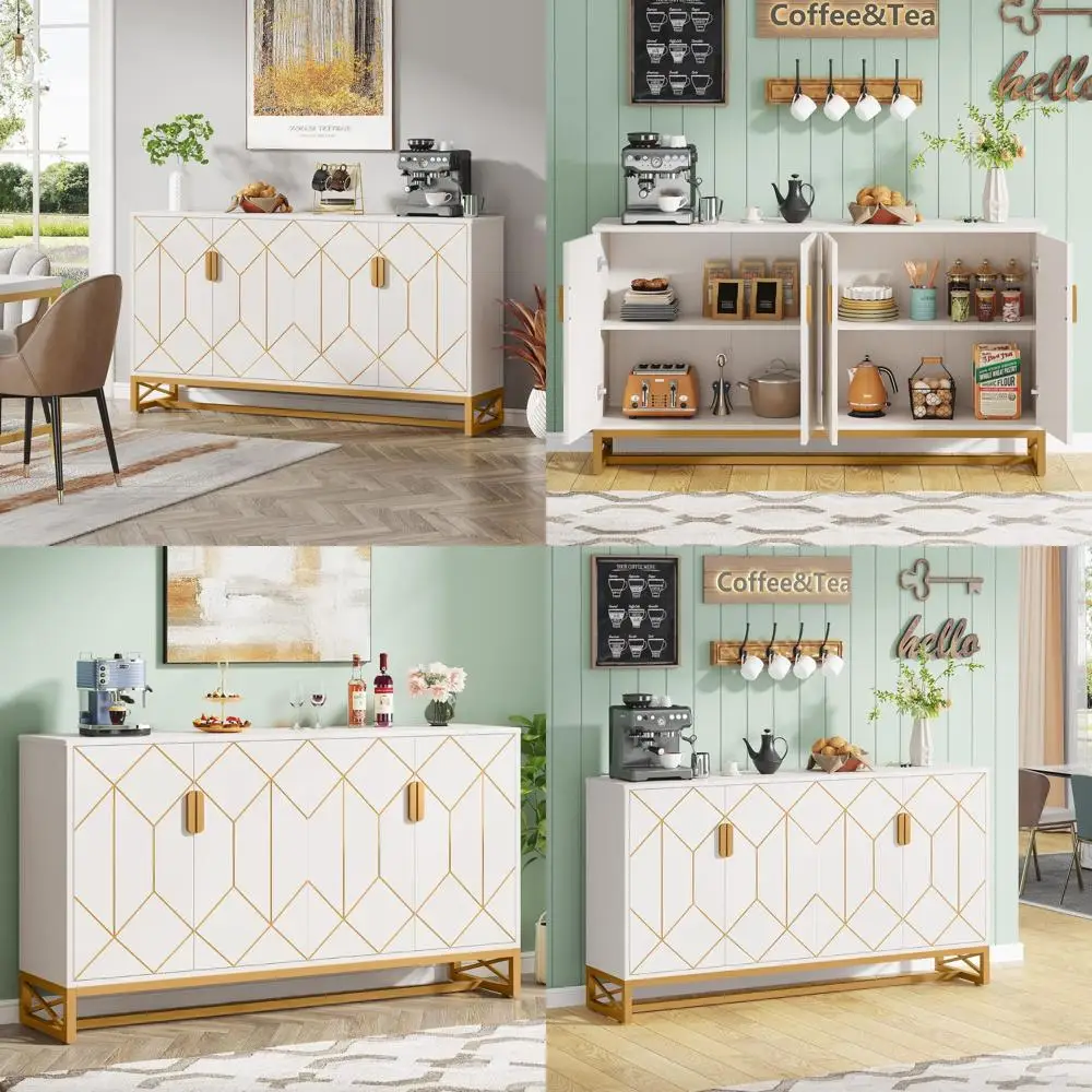 

Белый золотистый шкаф для хранения с регулируемыми полками и дверцей для гостиной или домашнего офиса