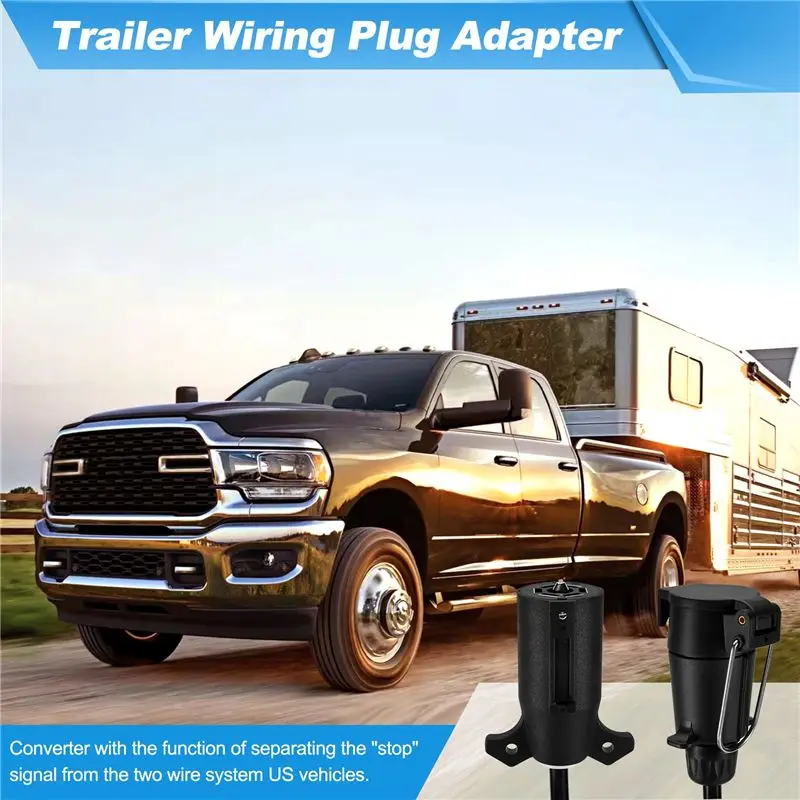 A82U-USA To EU Trailer Light Converter US 7-Way Blade Socket To EU 7-Pin Round Plug