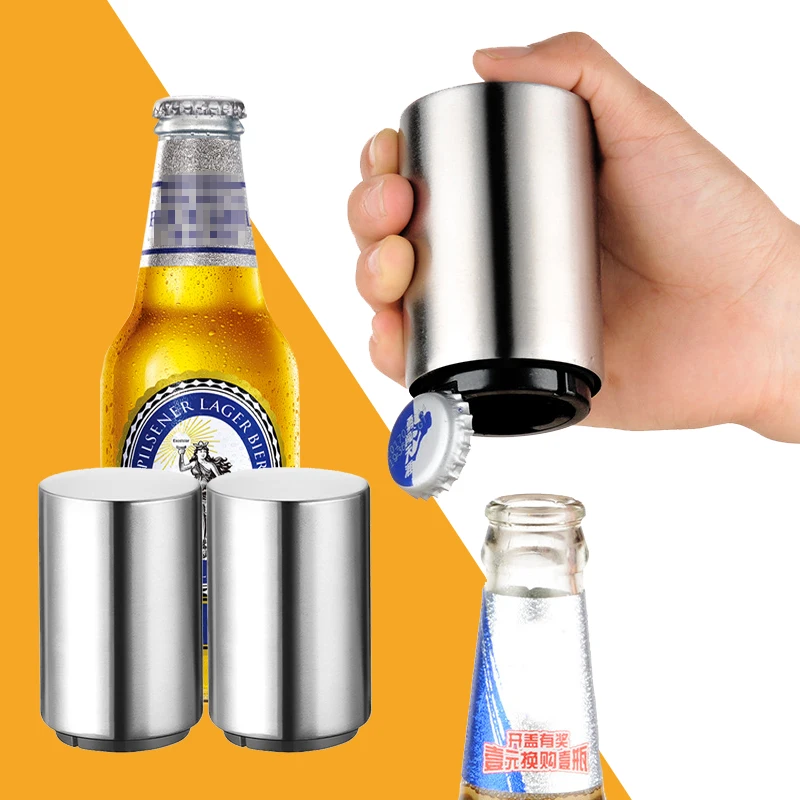 Automatic Beer Bottle Opener, Push Down and Pop Off Bottle Opener, Glass Soda Bottle Opener, No Damage Cap with Magnet