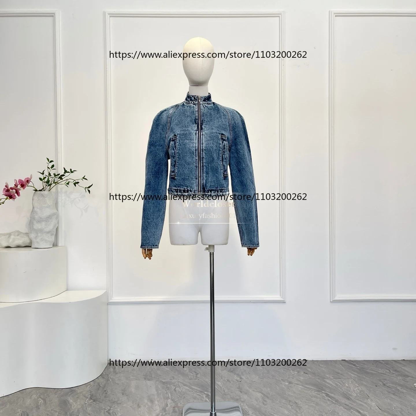 

Джинсовая куртка-байкер с длинным рукавом, синяя, 2026, высококачественный хлопок