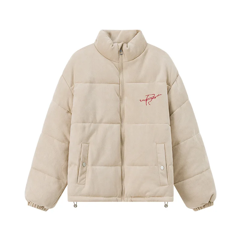 

Бархатная хлопковая куртка из кожи оленя с вышивкой в американском стиле для женщин, зима 2025, новое свободное толстое пальто, тренд