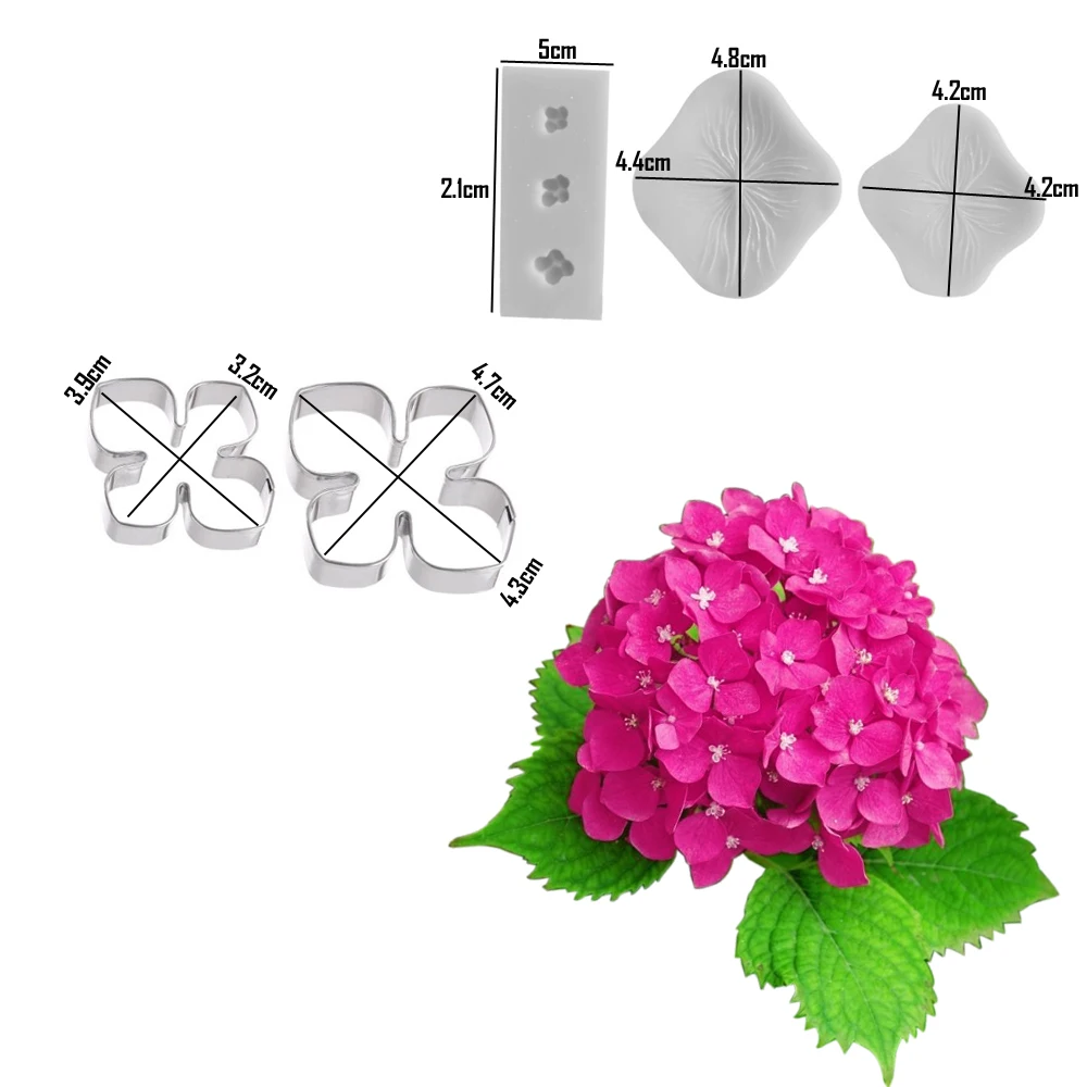 5pcs Hydrangea Flower Veiner Silicone Molds Stainless Steel Cutter Mould Petal Fondant Cake Decorating Tool DIY Handmade  CS421