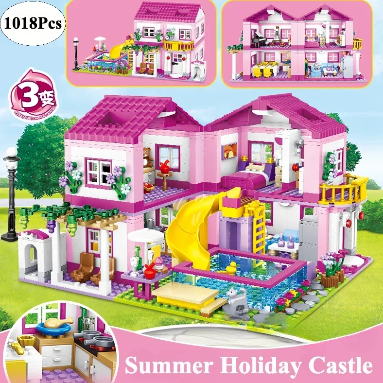 

Summer Holiday Villa Castle Building Blocks DIY Garden Swimming Pool Flower Figures Bricks Model Toy for Children Christmas Gift