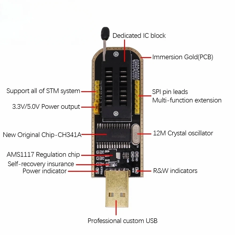 10pcs  CH341A 24 25 Series EEPROM Flash BIOS USB Programmer Module + SOIC8 SOP8 Test Clip For EEPROM 93CXX / 25CXX / 24CXX