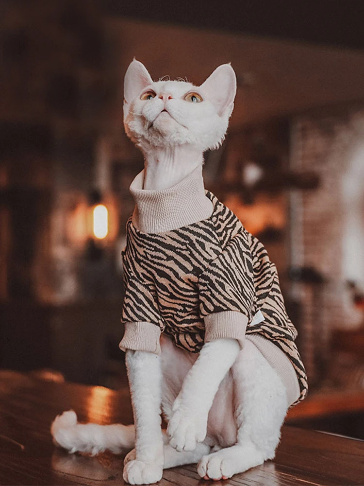 Sphynx Cat Striped Sweatershirt Hairless Cat T-shirt Clothes Comfort Cotton Coat For Devon Rex Cat Soft Vest For Spring Outwear