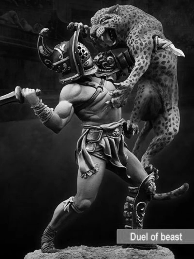 1/24 75 مللي متر المصارع الروماني مبارزة الوحش 75 مللي متر لعبة الراتنج نموذج مصغرة عدة تفكيك غير مصبوغ #1