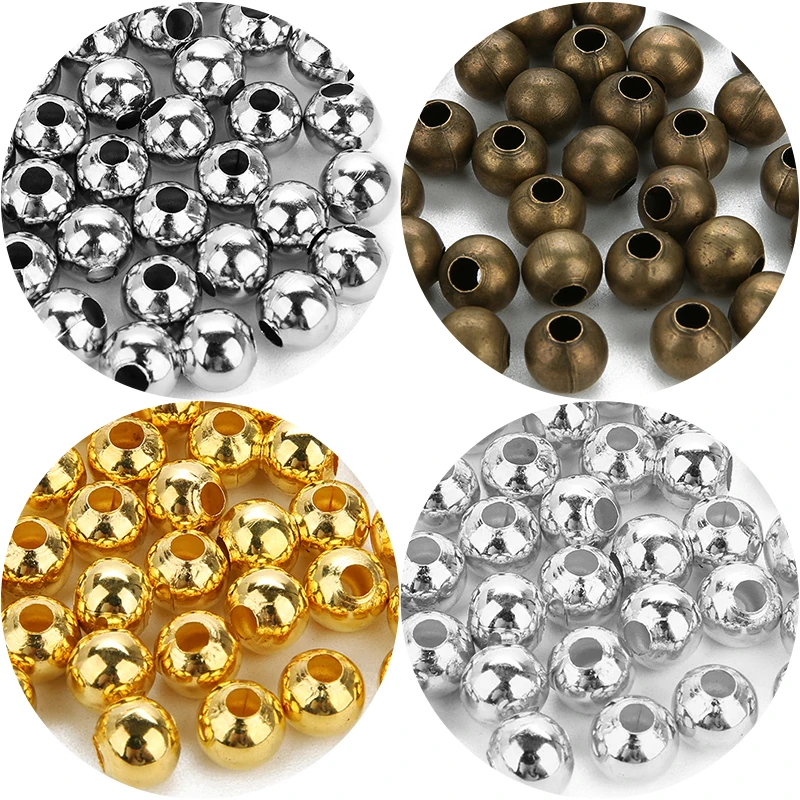 Louleur High Quality Round Tone Metal Beads Smooth Ball Spacer Beads for Jewelry Making Iron Beads DIY Bracelet Necklace