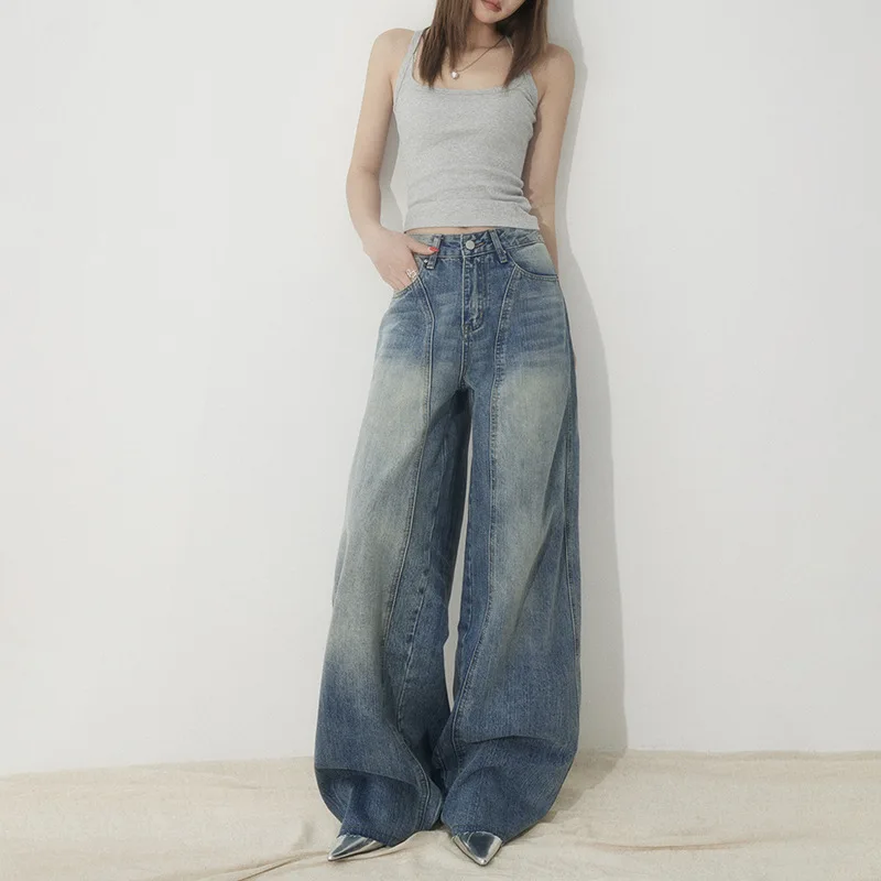 

Vintage High-waisted Loose Wide-leg Pants Niche Design Sickle Pants High Street Jeans Women's Trousers