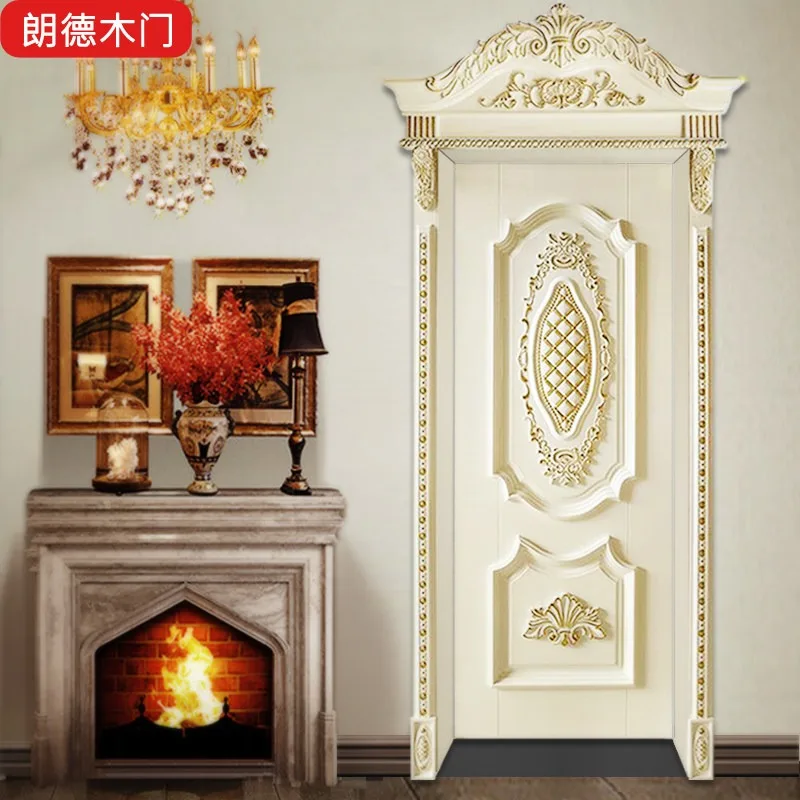 Miya white luxury European pass solid wood multi-layer paint drawing gold and silver indoor sleeping flat opening set carved woo
