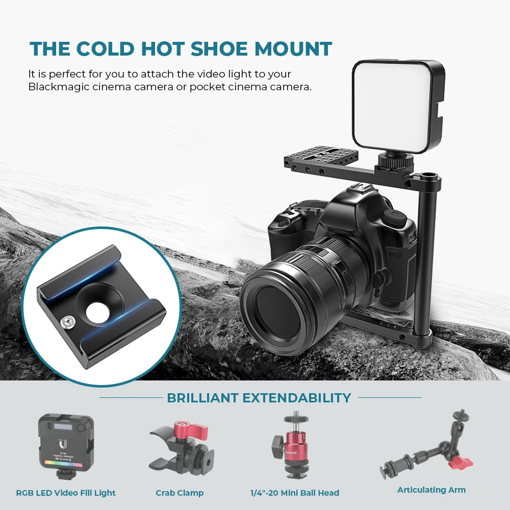 CAMVATE  2pcs 1/4" Cold Shoe Mount Adapter For  for Blackmagic DSLR Rig Pocket Cinema Camera Cage Video Light Microphone Handle