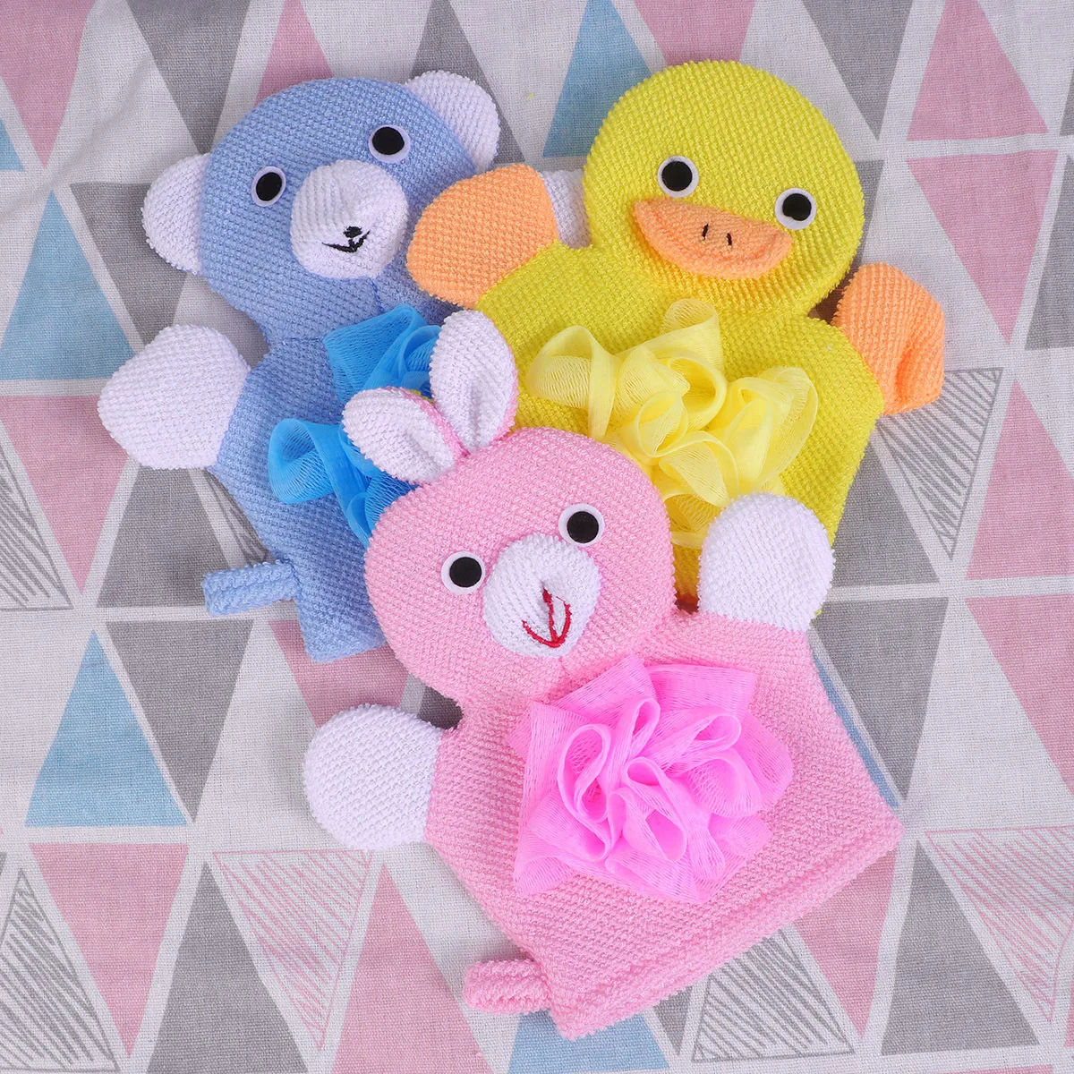 3 قطعة قفازات حمام دش التقشير الإسفنج ألياف النبات منظف الجسم الكرتون الحيوانات سريعة الجافة آلة قابل للغسل أصفر أزرق وردي