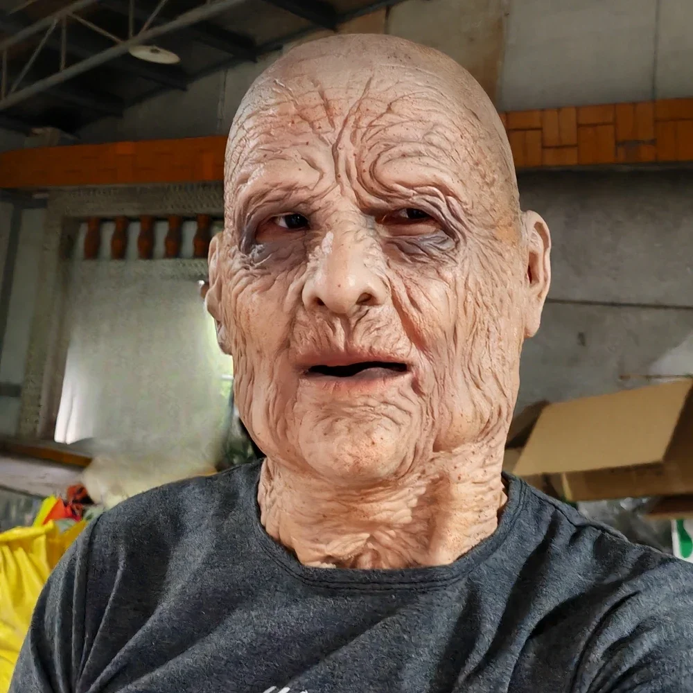 Various Realistic Old Man Mask With Wig Realistic Granny Latex Mask Scary Wrinkle Mask Halloween Cosplay Costume Prop Party Mask