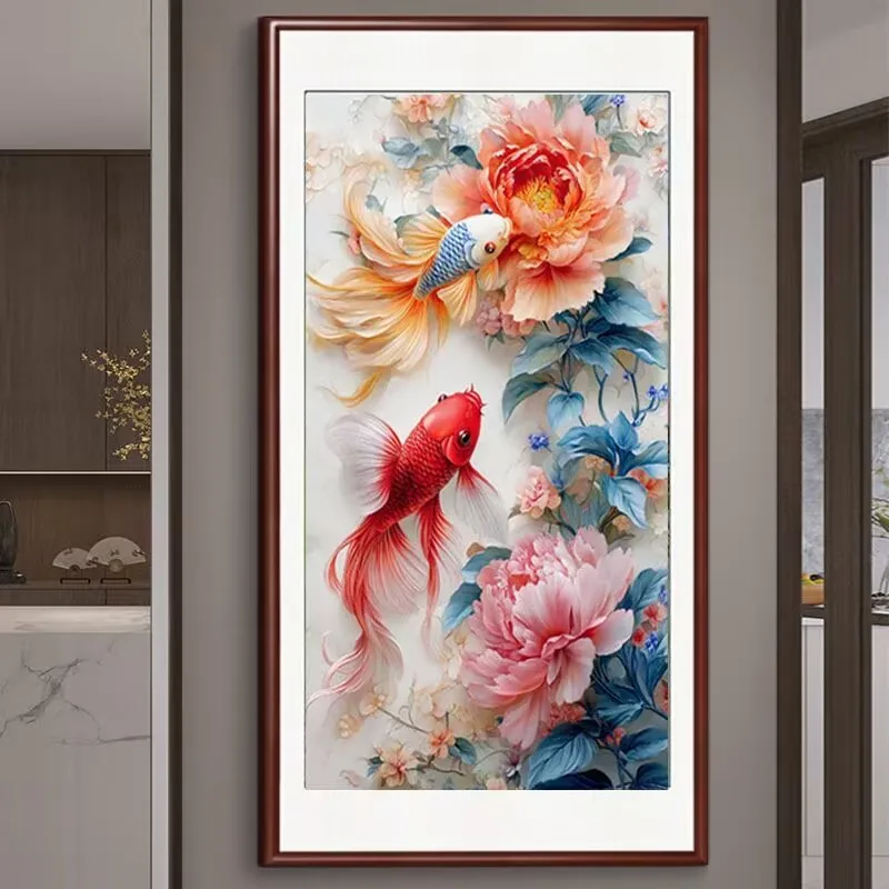 

11CT 9CT Рыбы Пион Вышивка DIY Наборы с принтом Вышивка крестиком Нитки Наборы для рукоделия Домашний декор Ремесла