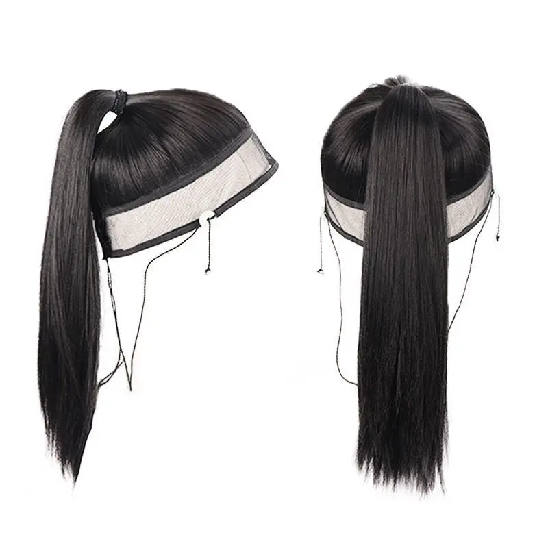 Hanfu Black Wigs Men Ancient Chinese Hanfu Wigs Styling Headgear Cosplay Accessories Hanfu Long Straight Wigs For Men Women