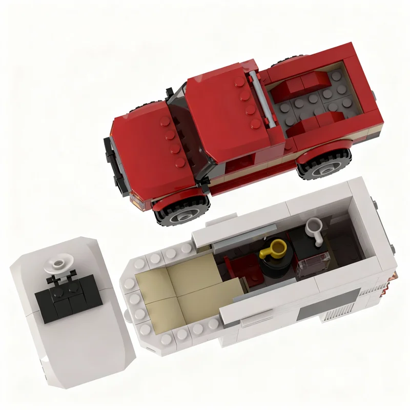 257 elementów MOC Miejski Ciężarówka z Przyczepą Kempingową Model Klocki Konstrukcyjne Zabawka do Składania Kreatywny Prezent Świąteczny Edukacyjny Pomysł DIY