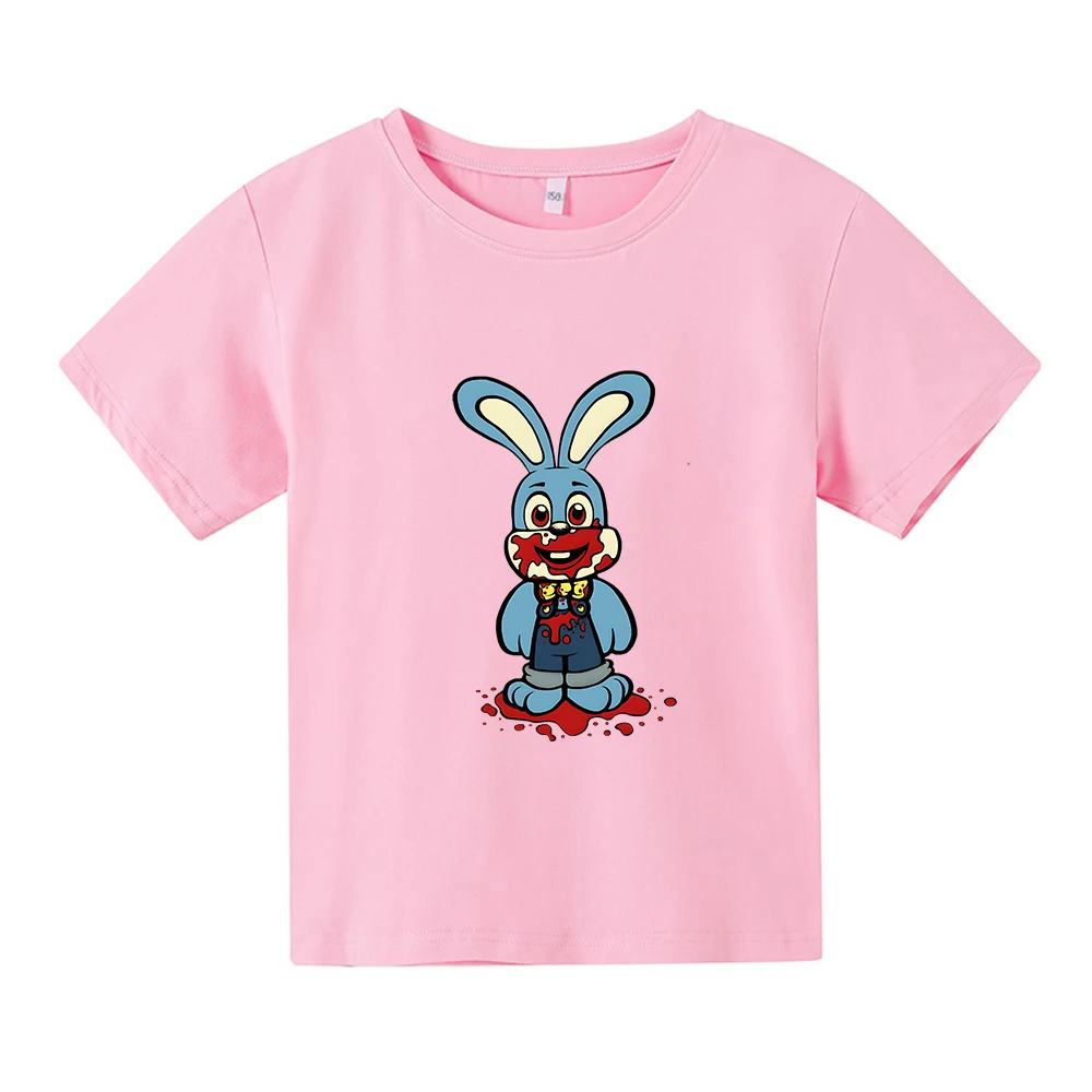 Robbiee-Camiseta con estampado de conejo para mujer, camisa de manga corta 100% de algodón con estampado gráfico de dibujos animados Kawaii, Top informal