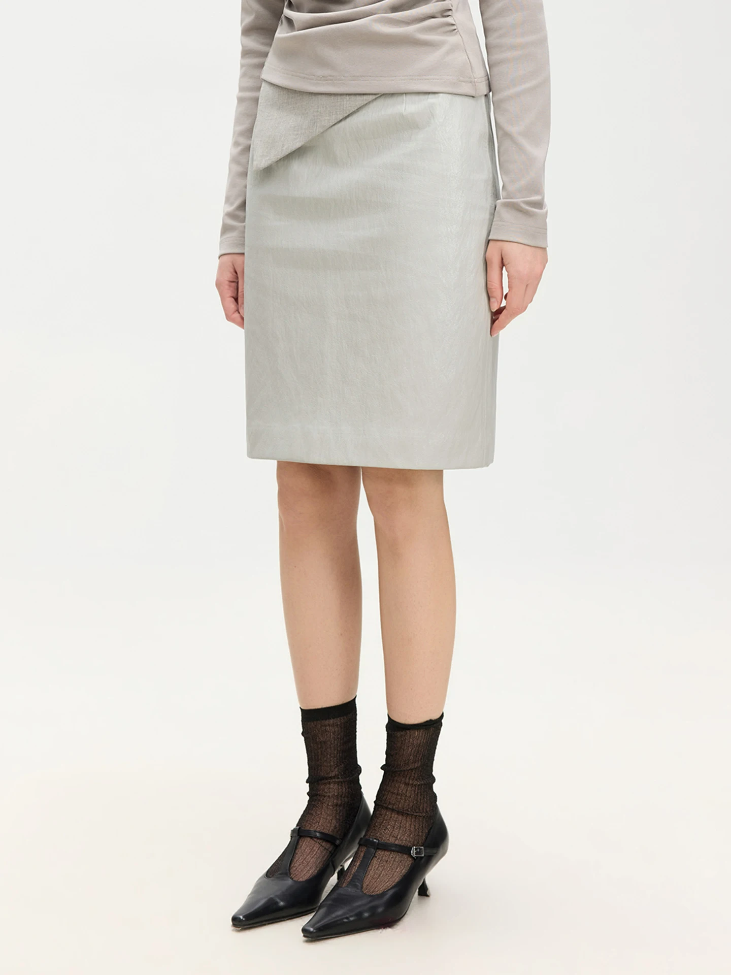 

Юбка LUR матовая из искусственной кожи, с завышенной талией, приталенная, А-силуэт, весна 2026, женская модная юбка средней длины