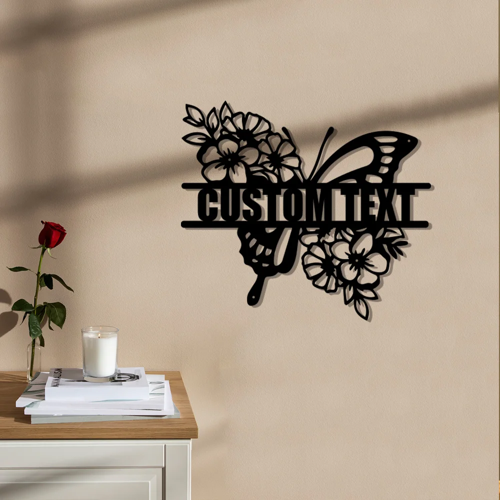 

1pc nice butterfly with flower Customized Name Metal Wall Signs Iron Plate Signs For Kids Rooms Diy Home Decoration