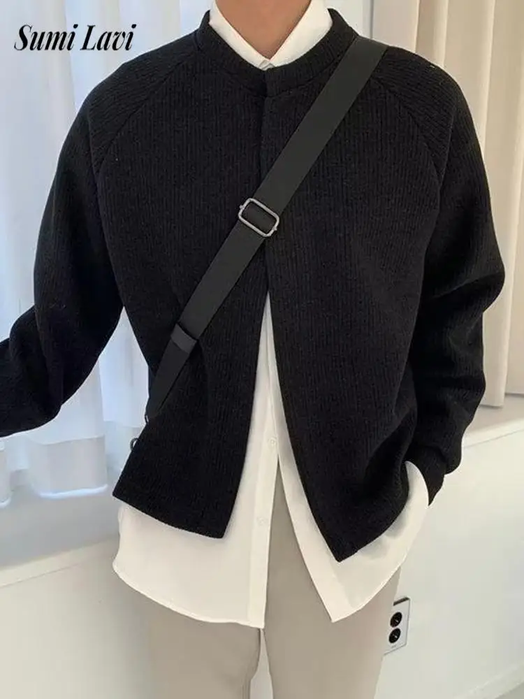 

2025 Spring Fall Daily Leisure Mens Sweatercoats Fashionable Slim Fit Knit Cardigans For Men Outdoor Casual Solid Color Jackets