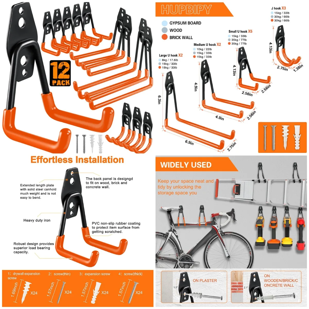 

Сверхмощные гаражные крючки с противоскользящим покрытием для инструментов, лестниц, шлангов, велосипедов и многого другого