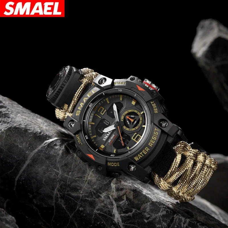 SMAEL 8007 Outdoor Sports Men's Digital Watch Multifunction Compass Nylon Strap Waterproof Luminous Calendar Electronic Watches