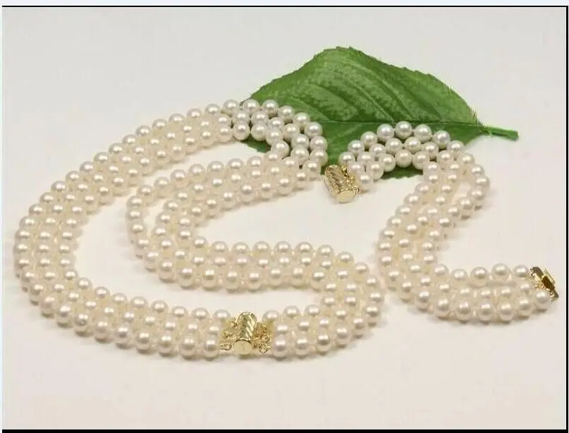 Triple AAA 7-8mm South China Sea White Pearl Necklace Bracelet 18 inch 14K Gold-