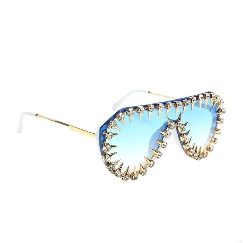 

B95F Sunglasses with Crystals Rivet Studded Frame for Music Festival Various Outfit