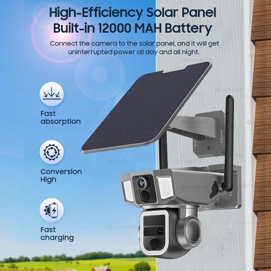 Imagem -03 - Zaomiyos-câmera de Segurança Solar ao ar Livre Tela Dupla 4g Sim Wifi Câmera Ptz de 12mp Multi-lente Zoom 10x Detecção Pir Câmera Cctv em 1