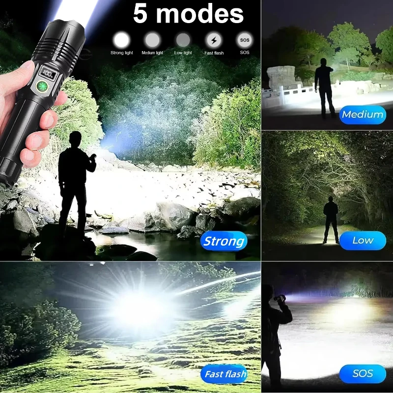 1000000LM 500W High Power LED Rechargeable Flashlights 5000MAH Ultra Powerful Flashlight LED Camping Spotlight Tactical Torch