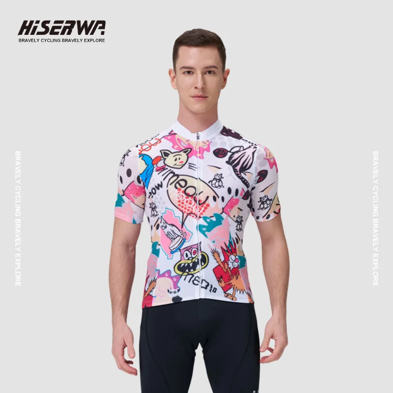 

HISERWA Men Graffiti Cycling Jersey Breathable Quick Dry Short Sleeve Aero Cycling Jersey Pro Team Outdoor MTB Bicycles Clothing