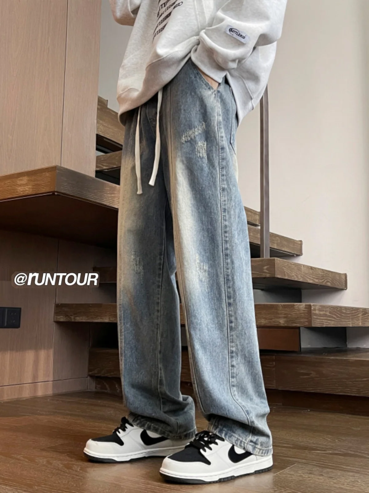 

Мужские джинсы в американском стиле High Street Vibe, весенне-осенние, винтажные, прямые, свободные, широкие, длинные брюки, модный бренд