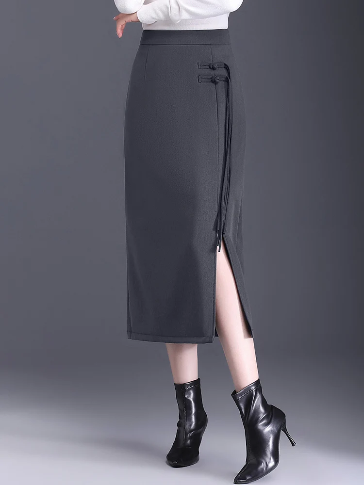 

SUCH AS SU New Fashion 2024 Fall Winter Sexy Skirt Women Black Gray High Waist Occupation Work Pencil Mid-Long Skirt Female 8821