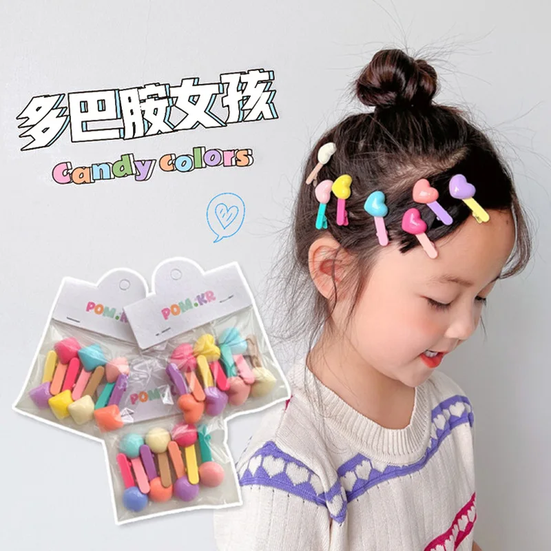 

New Candy Color Cute Beads Kids Duckbill Hair Clip Minimalist Versatile Schoolgirl Bangs Clip Colorful Heart Flyaway Hair Pin