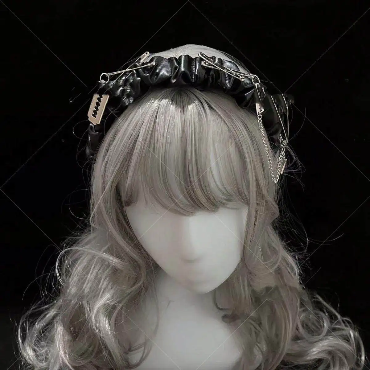 

Повязка на голову в стиле Y2K: темный гот-панк, с цепочкой и складками, аксессуар для волос для женщин