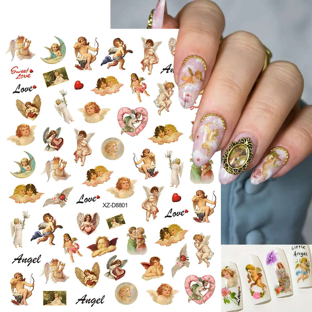 

1Pcs 3D Lovely Angel Nail Art Sticker Cupid Self-Adhesive Nail Decals Angel Flower Pattern Stickers Dec Press on Nails Accessor