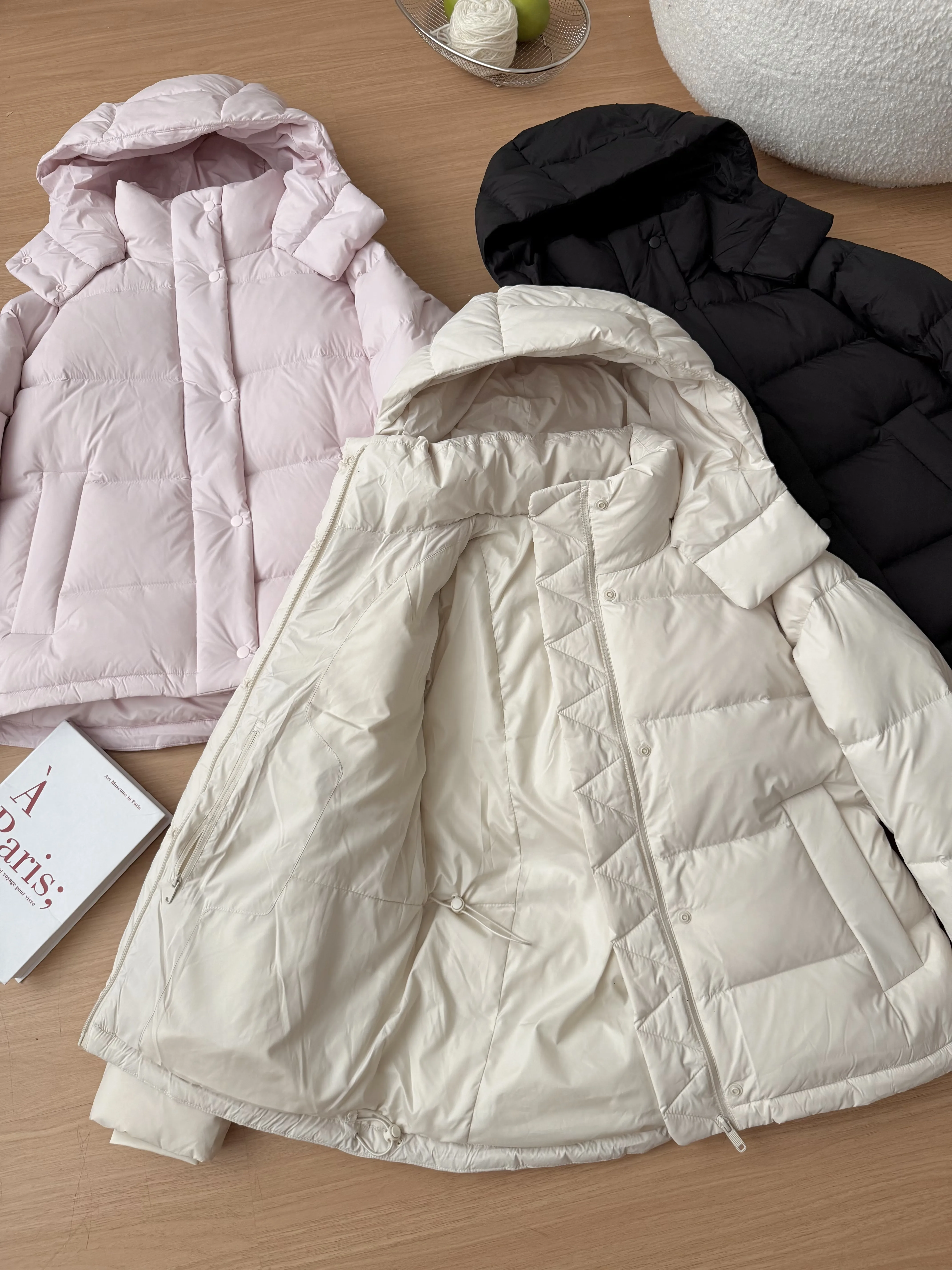 المرأة الخريف الشتاء مقنعين الأبيض بطة أسفل معطف سيدة الشارع الشهير سميكة الدافئة طويلة الأكمام فضفاضة أسفل أبلى أعلى #6