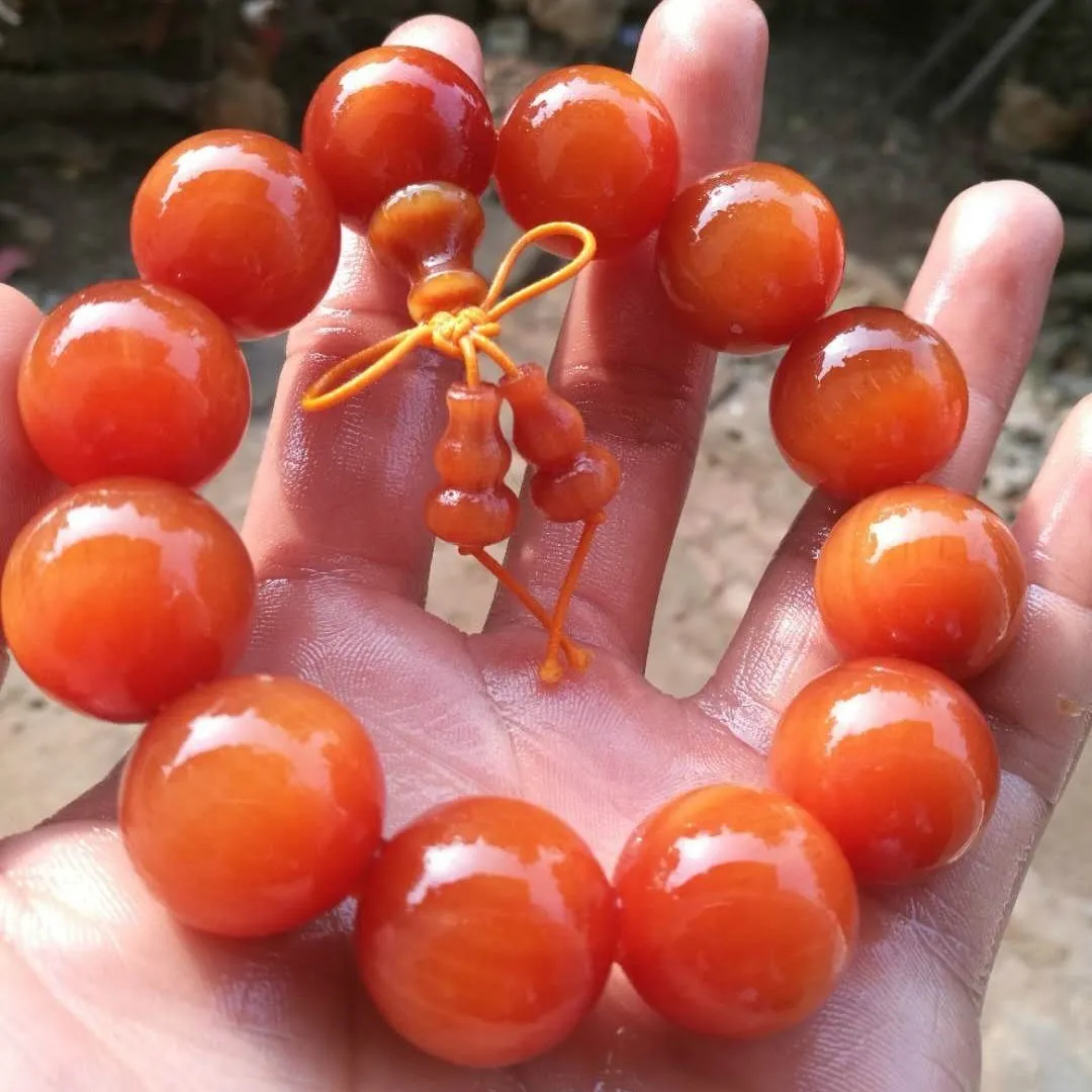 Natural Amber Wood Dragon Blood Buddha Beads Old Material Wen Play Full Light Transparent Play Hand String Ward Off Evil Spirits