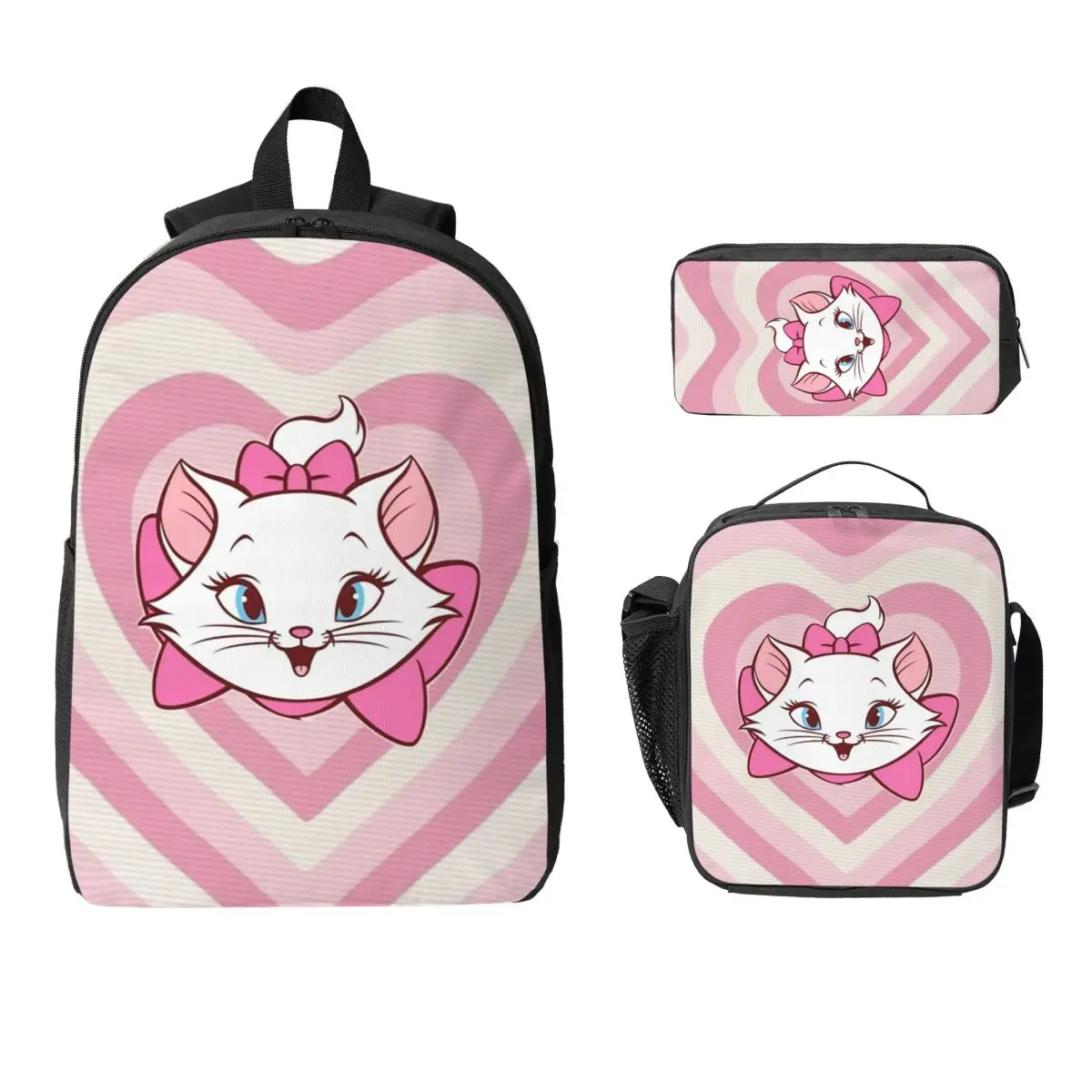 

Pink Aristocats Cute Marie Cats Backpack Student Boys Girls BookBag School Bag Shoulder Bags 3ps Insulated Lunch Bag Pencil Case
