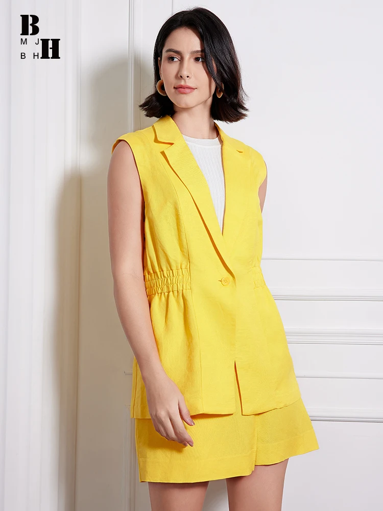 

Деловые желтые топы больших размеров из хлопка и льна, деловой простой жилет OL, женский повседневный элегантный тонкий топ на бретелях, верхняя одежда, уличная одежда